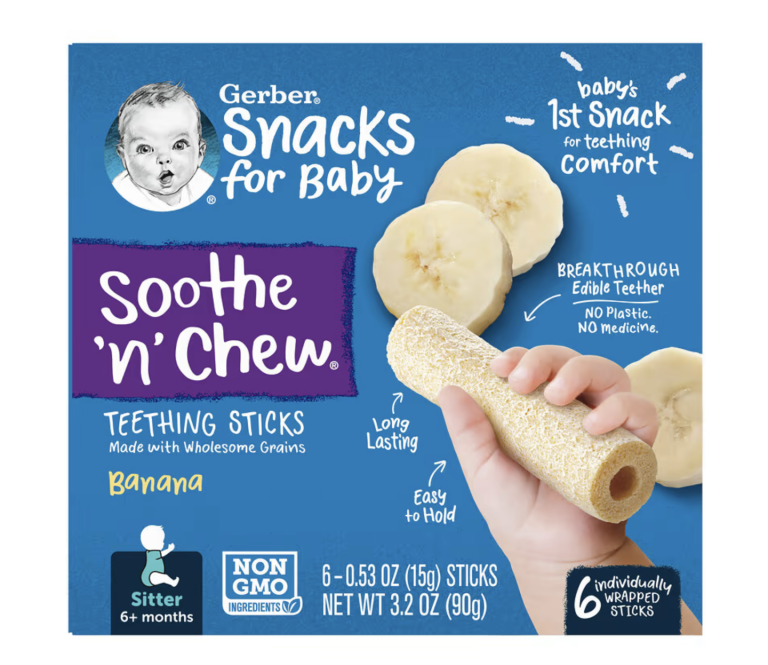 Gerber, Snacks for Baby, Soothe ‘N’ Chew, Teething Sticks, Banana 6+ Months Mamas Boutique